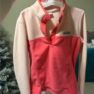 Columbia 1/2 Snap Benton Springs Pink/Coral and Cream Fleece Top Women Small